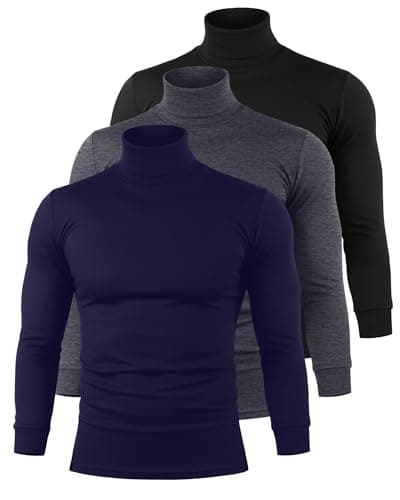 Image of Riyiper 3 Pack Men's Turtleneck Shirts Thermal Basic Knitted Long Sleeve Casual Slim Fit Winter Pullover Tops(Black, Dark Grey, Navy Blue,L)