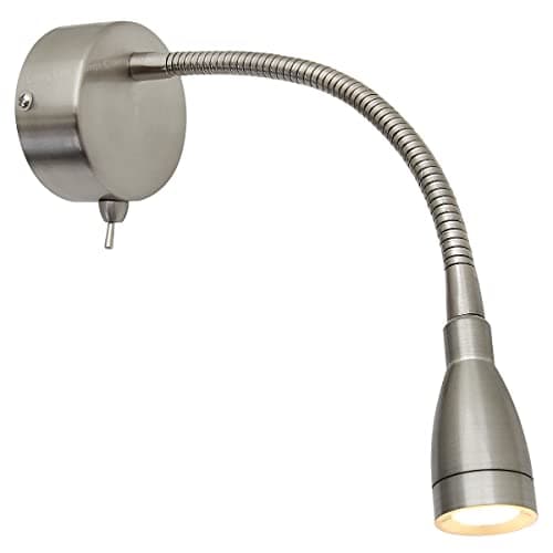 Image of Long Life Lamp Company LED Bedside Reading Light Wall Mounted Switched Flexible Arm Headboard Light Brushed Chrome 3000k H3049