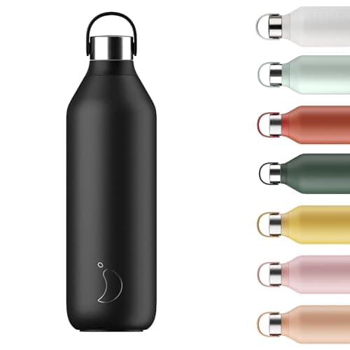 Image of Chilly's Series 2 Bottle - Stainless Steel Thermal Bottles with Double Wall Vacuum, Soft Collar & Carry Loop - Abyss Black, 1000ml