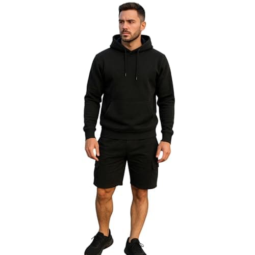 Image of Urban Road Men’s Tracksuit Set – Casual Pullover Hoodie & Cargo Shorts Co-ord Set | Sports Gym Everyday Comfort Top & Bottom