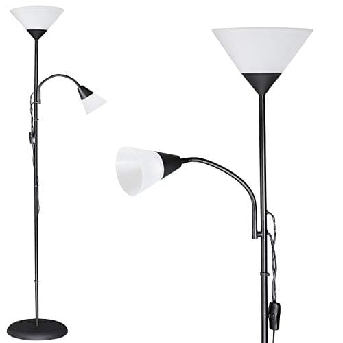 Image of Monzana® Floor Lamp Alissa | 2-in-1 LED Uplighter and Reading Light | Freestanding Modern Design | Adjustable Flexible Arm | E27 and E14 Bulb Fittings | 175cm | Black