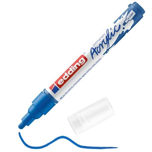 Image of edding 5100 acrylic marker medium - blue - 1 waterproof acrylic paint marker - round tip 2-3mm - acrylic paint pens for drawing on canvas, art paper and wood - acrylic markers for pebbles