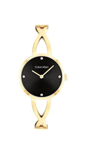 Image of Calvin Klein Two Hand Quartz Movement Watch for Women Sculpted Embrace Collection with Gold Colored Stainless Steel Bangle Bracelet - 25100059