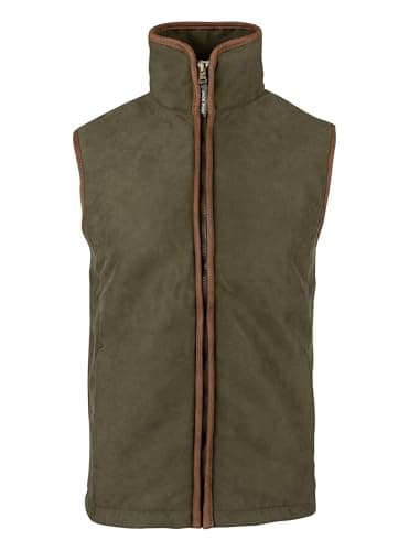 Image of JACK PYKE Technical Moleskin Gilet for Men - Lightweight Fleece Lined Country Vest with Nubuck Trim & Stand Collar - Full Zip Sleeveless Outdoor Gilet for Shooting & Outdoor Wear - Dark Olive - L