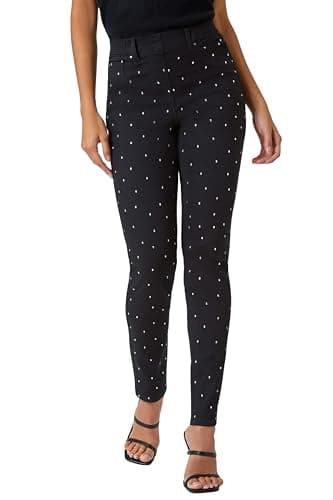 Image of Roman Originals Jeggings for Women UK Jean Ladies Stretchy Trousers Denim Leggings High Waist Rise Pull On Skinny Straight Leg Cotton Pants Smart Casual - Sparkly Black (31 in) - Size 10