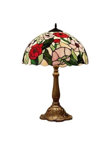 Image of Loxton Lighting Classic Orange Dragonfly Tiffany Stained Glass Table Lamp - 12 inch Diameter - Great for Living Rooms, Hallways, and Bedrooms (A-CR50-12T)