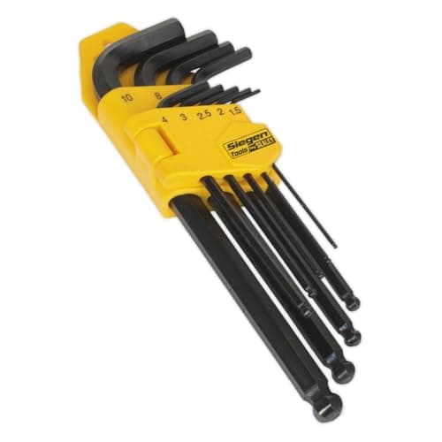 Image of Sealey Siegen Long Reach Ball End Allen Hex Key Set 9pc in case 1.5mm-10mm ** Sealey_S01093 **