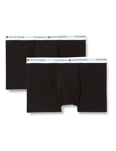 Image of Tommy Hilfiger Boys’ 2 Pack Trunks with Logo Waistband, Black (Black/Black), 8-10 Years