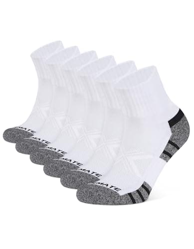 Image of CLOSEMATE Mens Sports Quarter Ankle Socks Anti-Blister Cushioned Trainer Running Athletic Socks for Women Breathable Cotton Performance Walking Socks 6 Pairs(6 White, Size L)