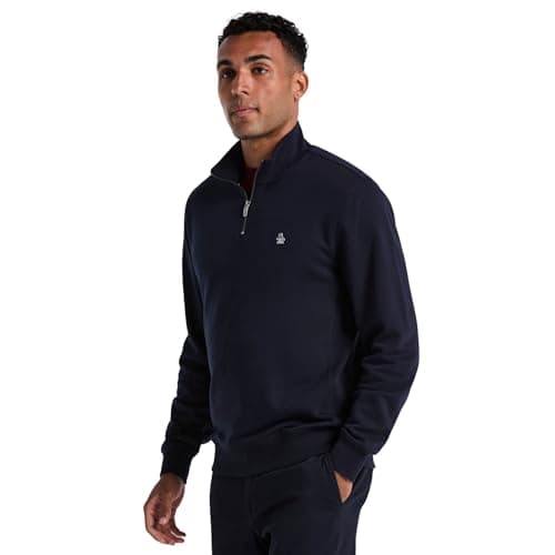 Image of Original Penguin Mens Org Flc Qtr Zip Stic Sweatshirt, Dark Sapphire, M UK