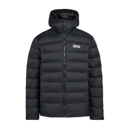 Image of NORTH RIDGE Men's Tech Down II Jacket with Adjustable Hood & 550 Fill Power Down, Water Repellent, Durable Ripstop Fabric, Puffer Winter Coat (UK, Alpha, XL, Regular, Regular, Black)