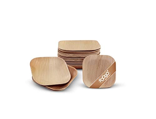 Image of FOOGO Green 50pcs Disposable Mini Palm Leaf Plates, XSmall 4"(10cm) Square, for Sauces and Ketchup Pots, Eco Friendly, Bio Compostable, Like Dip Bowls Wooden Plates, Party Wedding