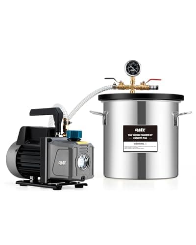 Image of ORION MOTOR TECH 11.4L Vacuum Chamber with Pump Kit, 3.5 cfm Vacuum Pump and Chamber Kit with Tempered Glass Lid 5 ft Hose, Vacuum Degassing Chamber Kit for Stabilizing Wood Degassing Silicone Resin