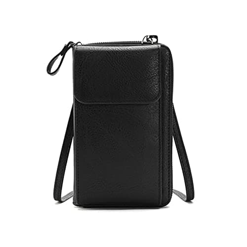 Image of Kememo Crossbody Phone Bag for Women, PU Leather Ladies Cross Body Handbags Mobile Phone Pouch with Adjustable Strap Card Slots, Small Cellphone Shoulder Bags Coin Purse Wallet Gifts for Women, Black