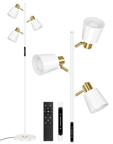 Image of OUTON LED Tree Floor Lamp 36W, Dimmable Modern Floor Light with 4 Color Temperature, Remote & Touch Control, 1 Hour Timer, 3 Rotating Standing Lamp for Reading Living Room Bedroom Office, White