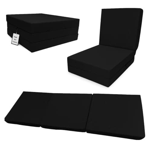 Image of House Of Home Fold-Out Z Bed Chair-Bed for Kids & Teens. Fire & Water-Resistant, UV-Stable Handmade in UK. 191 cm Long, 60 cm Wide (Black)