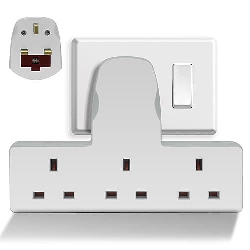 Image of 3 Way Plug Extension Socket with 13 A Fuse - UKCA Certified 3 Outlet Multi Plug Adaptor Socket Extensions - Triple Plug Adapter Uk Extension Plugs For Home, Office & Kitchen Use - 3 Way Board White