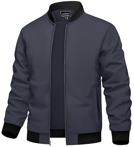 Image of TACVASEN Men's Jackets Smart Casual Summer Waterproof Bomber Jacket Outdoor Sports Windbreaker Coat with Pockets Grey,L