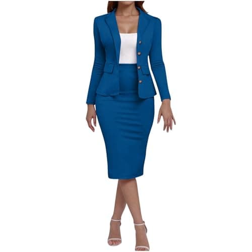 Image of Women Suits 2 Pieces Formal Business Set Blazer Jacket and Midi Skirts Smart Casual Outfits Long Sleeve Office Wear Elegant Going Out Suit Set Skirt Spring Autumn Summer Uk Size 8 10 12 14 16 18 20 22