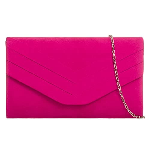 Image of fi9 Women's Stylish Suede Envelop Style Bridal Wedding Evening Clutch Party Purse Hand Bag (Fuchsia Pink)