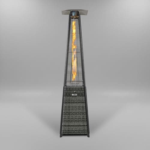 Image of REALGLOW Real Flame Outdoor Pyramid Patio Heater in Grey Rattan - 13KW Propane Gas Standing Floor Heater for Outdoors & Gardens - Outside Space Heating for Decking, Home Garden & Gazebo