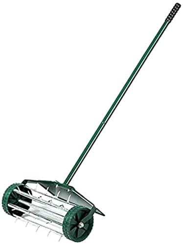 Image of Yorkshire Homeware Garden Rolling Lawn Aerator, Manual Grass Spikes Roller with 3 Piece Removable Steel Handle, Heavy Duty Outdoor Garden Lawn Tool