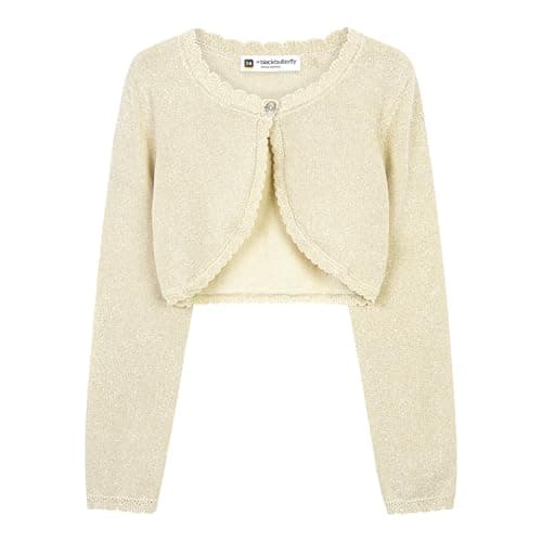 Image of BlackButterfly Girls Long Sleeve Sparkle Cardigan Childrens Kids Bolero Shrug (Champagne, 13-14 YRS)