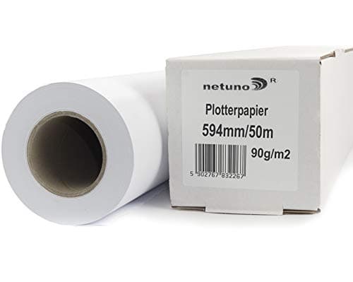 Image of Netuno 1x White Plotter Paper roll 594mmx50m 90gsm core 50mm (2 inches) Universal Matte uncoated Offset Plotter Paper for Inkjet Printers photocopiers Photography CAD Print Design Plans Projects maps