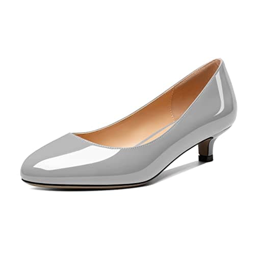Image of AUMOTED Women's Kitten Heel Pumps 1.4" Low Heel Slip On Close Round Toe Court Shoes for Wedding Party Event Date Leather Patent Grey Size EU 43
