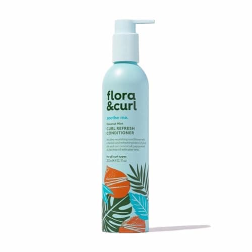 Image of Flora & Curl Coconut Mint Curl Refresh Conditioner | Soothing Botanical Conditioner with Coconut Oil, Jojoba, Grapeseed Oil & Aloe Vera | For Curly, Coily & Wavy Hair | Sulphate-Free | 300ml