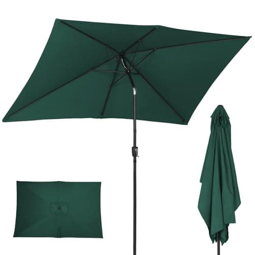 Image of ZealWe Garden Parasol Umbrella, 3x2m Patio Parasols Outdoor Sun Shade with Tilt Crank Handle and 6 Ribs for Patio Beach Pool Lawn Backyard Deck, Green