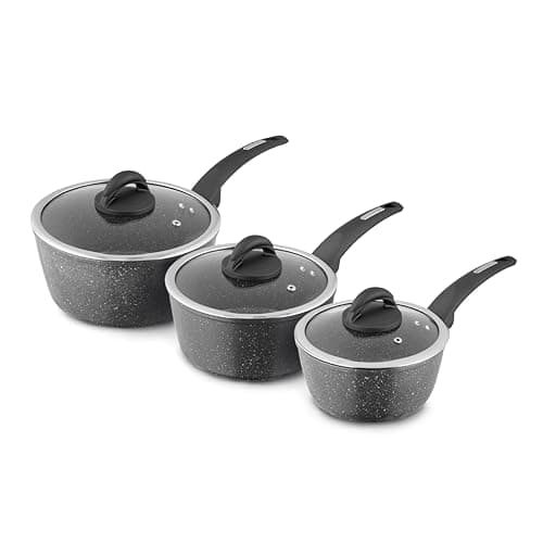 Image of Tower T81212 Cerastone Forged 3 Piece Saucepan Set with Non-Stick Coating and Soft Touch Handles,18/20/22cm, Graphite