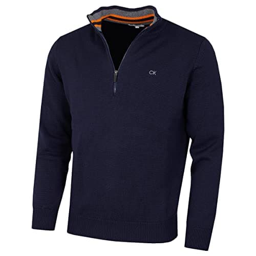Image of Calvin Klein Mens 1/2 Zip CK Golf Sweater - Navy/Orange - L