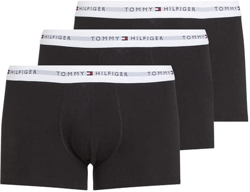 Image of Tommy Hilfiger Men’s 3 Pack Trunks with Logo Waistband, Multicolor (Th Wht/Th Wht/Th Wht), M