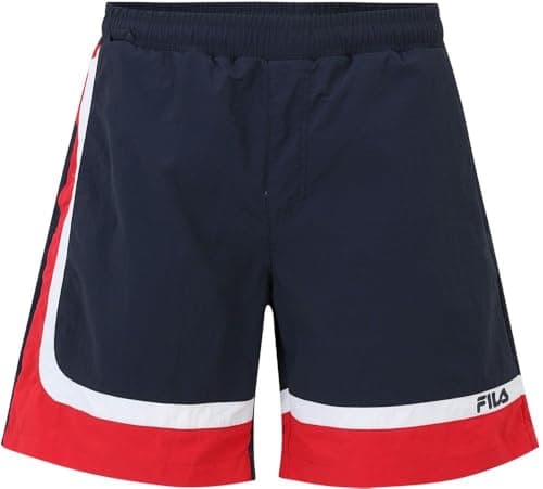 Image of FILA Men's Scicli Blocked Beach Shorts, Black Iris-True Red-Bright White, M