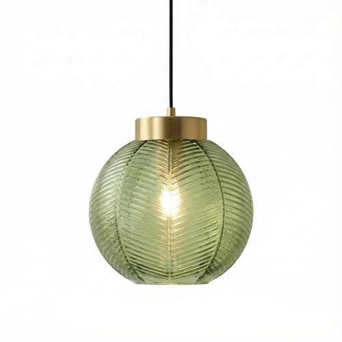 Image of LFsem Modern Lovely Pendant Light with 20cm Green Spherical Glass Shade & Gold Top,Vintage E27 Loft Bar Ceiling Hanging Lamp for Dining Room Living Room Bedroom
