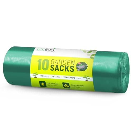 Image of EcoBag - 10 Pack Extra Strong Heavy Duty Garden Sacks - 100L - 30 Microns - Recyclable, Leak Resistant & Eco-Friendly, Durable Garden Waste Disposal Bags for Household & Commercial Use (736x990mm)