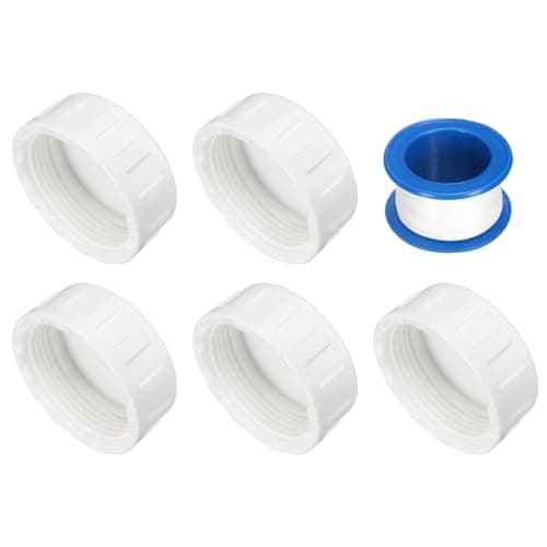 Image of sourcing map 5Pcs 1-1/2 Inch PT Female Thread PVC Pipe Fitting Cap, Cleanout Water Drain End Caps, Pipe Plug Socket Fittings with Tape for Water Heater Supply Lines, Plumbing, White
