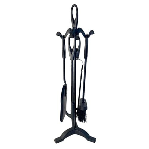 Image of Metal matt Black Turn-Handled 5-Piece Fireside Companion Set | Fire Companion Sets | Includes Stand, Brush, Tongs, Poker, and Shovel | 47cm high | Wood Burner Set | Fireside Tools Accessories