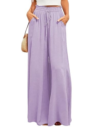Image of Ulovmi Women's Wide Leg Palazzo Pants High Waisted Flowy Lounge Trousers with Pockets, Lilac, XXL
