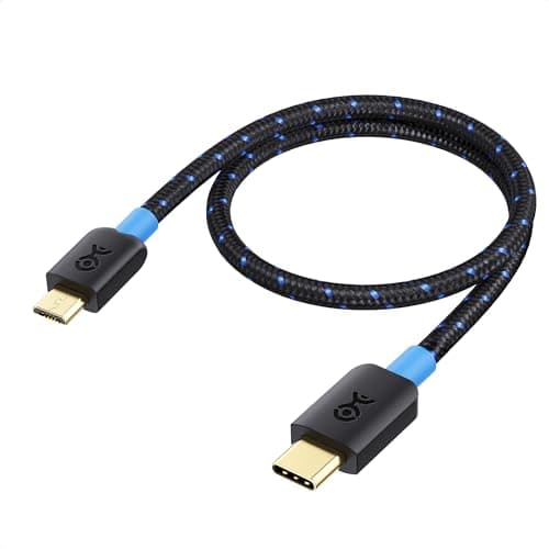 Image of Cable Matters Braided USB C to Micro USB - 0.3 m [3A/15W Charging 480Mbps Data] MicroUSB to USBC Cord for Game Controller Camera GPS Dash Cam and More Black