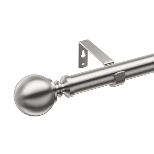Image of Plain Metal Ball Extendable Curtain Poles for Eyelet Curtain. Adjustable Heavy Duty Curtain Rods. Includes 60mm Ball Finials, Dia 25/28mm Rods, Brackets, Fittings. 120-210cm Brushed Nickel