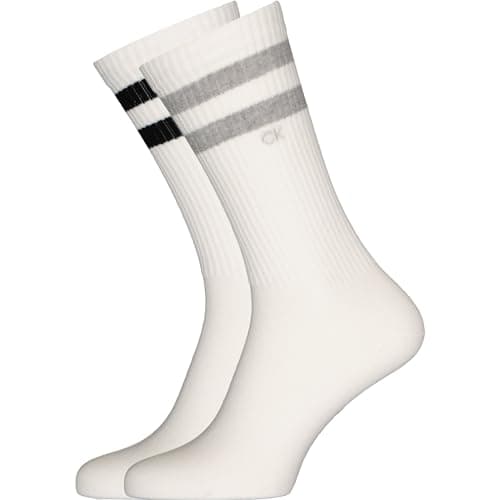 Image of Calvin Klein - Mens Crew Socks - Trainer Socks Men - Gym Socks - Mens Socks - Mens Trainer Socks - 2 Pack - White