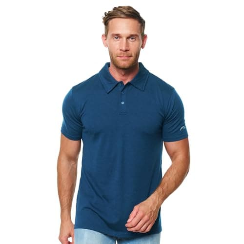 Image of Merino tech. 100% Merino Wool Polo Shirt Men, Merino T Shirt Men, Casual Mens Base Layer Tops (Denim Blue Polo, Large)