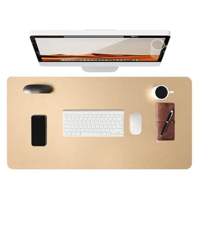 Image of YSAGi Leather Desk Mat, Large Mouse Mat, Non-Slip Desk Pad, Waterproof PU Leather Table Protector Writing Pad for Office and Home (60 x 35 cm, Golden)