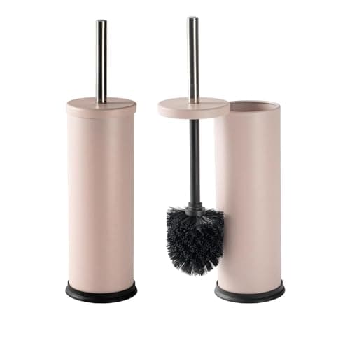 Image of Harbour Housewares Matte Pink Toilet Brush and Holders Pack of 2 – Stainless Bathroom Accessories with Non Slip Bases – Rust Resistant Cleaning Brush Sets for Compact, Modern and Hygienic Home Spaces