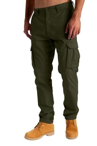 Image of westAce Mens Cargo Combat Work Trousers Casual Pants with Knee Pad Pockets Workwear 100% Cotton Trousers (34W / 30L, Olive)