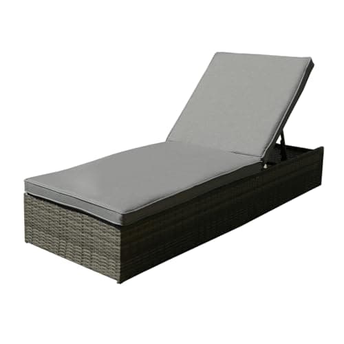 Image of Charles Bentley Waterproof, Reclining, Rattan Sun Lounger, Grey Sunbed Seat, Garden, Soft Woven PE Rattan, Furniture, Indoor, Outdoor, Patio, Seating For One, Aluminium, Modern (196x66x29cm)