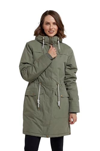 Image of Mountain Warehouse Acorn Womens Borg Lined Padded Waterproof Parka Jacket - Breathable & Fleece Lined Coat with Adjustable Waist - Autumn Winter, Outdoors & Travelling Khaki Women's Size 6