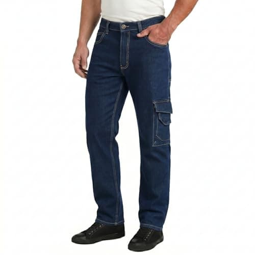 Image of Lee Cooper Men's Denim Stretch Jeans with Multiple Pocket Design Comfortable Workwear Regular Fit Heavy Duty Cargo Pants for Men Casual Work Wear Carpenter Trousers (Light Blue, 42W / 31L)